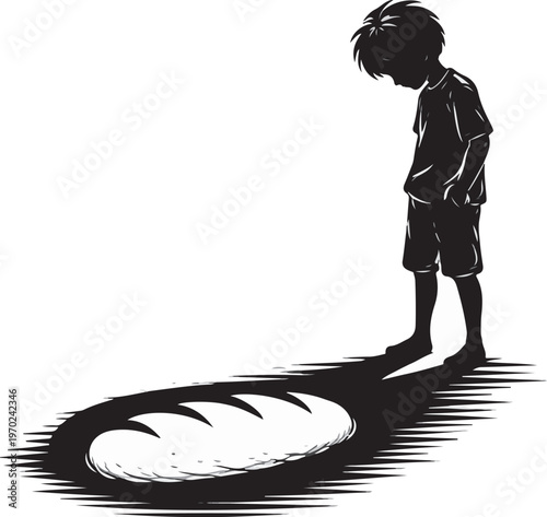 Child Standing with Shadow Forming Bread Shape Representing Hunger, Desire and Inner Need Concept