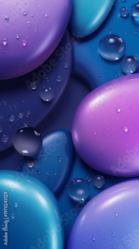 A macro texture of clear blue water drops on transparent glass creates a fresh liquid background with clean bubbles and a wet rain splash effect