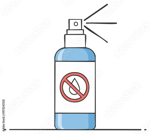 Hand sanitizer spray bottle with prohibited water symbol