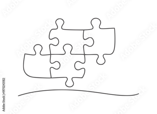 Five interconnected puzzle pieces forming a partial a white