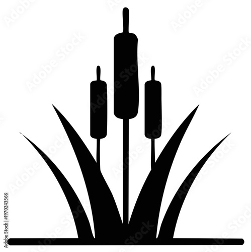 Silhouette of reeds and grass, illustration in black and white