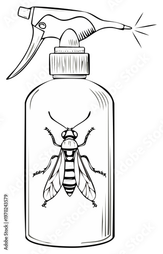 Insecticide spray bottle with a wasp inside and spray action