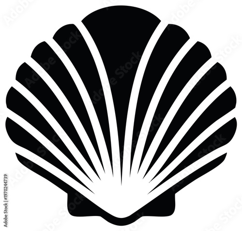 Scallop Shell Emblem Black Silhouette Classic Seashell Vector Design