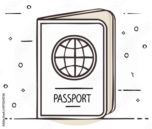 Illustrated passport with globe symbol and travel concept.