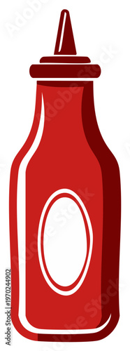 Red ketchup bottle illustration with a white oval area, ideal for condiments and food concepts.