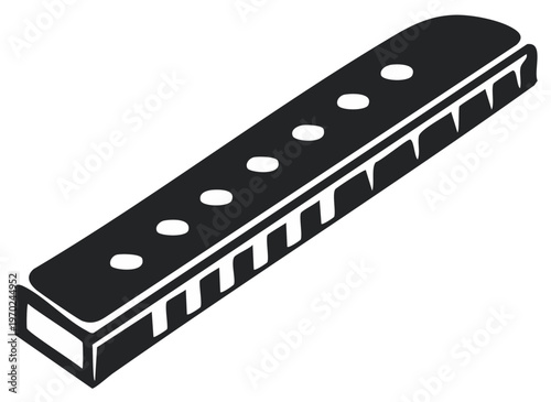 Simple black and white illustration of a harmonica