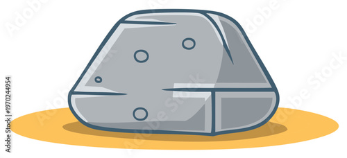 Stylized cartoon grey rock illustration with smooth edges and simple texture on yellow base