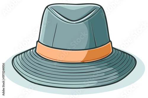 Classic gray fedora hat with a distinctive orange band, cartoon style illustration