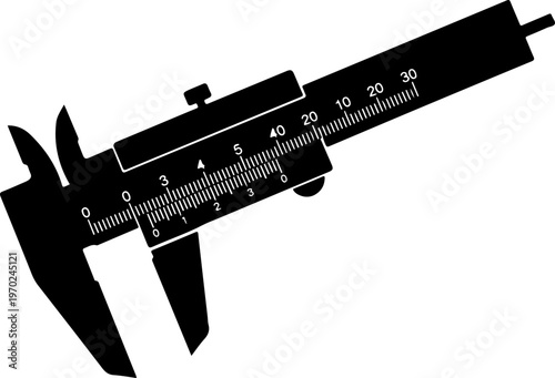 Vintage-style vernier caliper, precision measurement tool, black silhouette, ruler gauge, vernier caliper, precision measurement, ruler gauge, measuring tool, silhouette, black, vintage, industrial, e