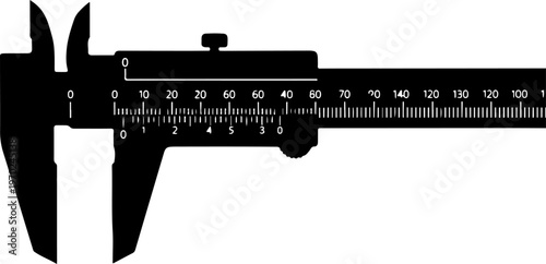 Vintage-style vernier caliper, precision measurement tool, black silhouette, ruler gauge, vernier caliper, precision measurement, ruler gauge, measuring tool, silhouette, black, vintage, industrial, e