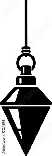 Black pendant lamp, hanging light fixture, minimalist decor, interior design element, vector icon