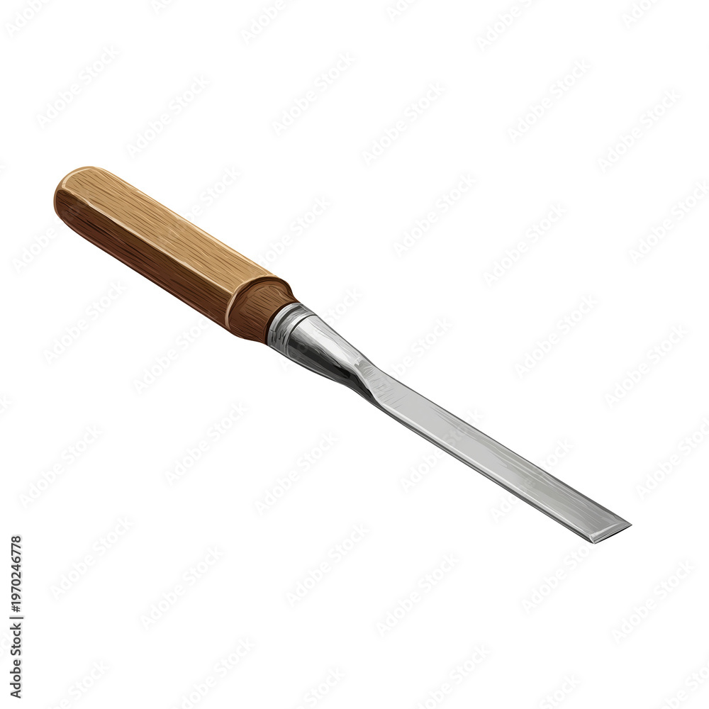 Fototapeta premium Woodworking chisel with wooden handle on white background isolated on a transparent background