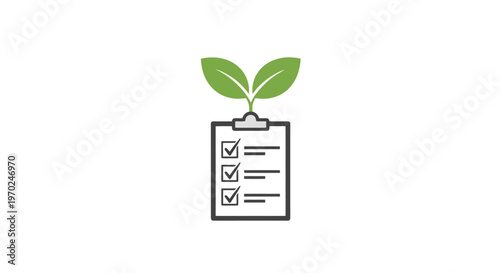 Symbolizing growth and organization represented by a document list with checkmarks accompanied by green sprouting leaves emerging from the top conveying concepts of development and task