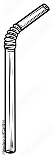 Single Flexible Plastic Drinking Straw with Bendable Section for Beverages, Liquid Intake, Graphic Illustration
