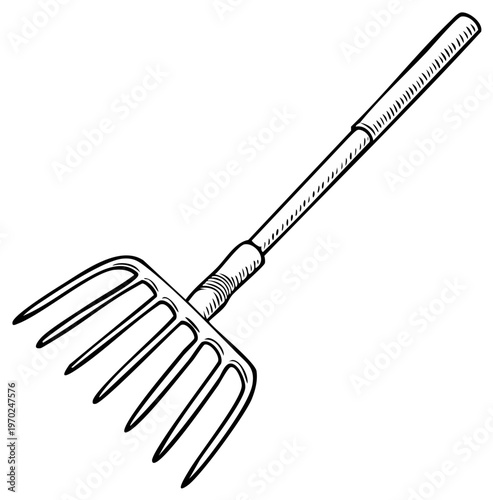 Garden rake illustration, hand drawn tool