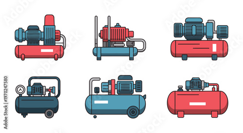 Air compressor line art, modern abstract vector illustration with smooth curves and refined outlines