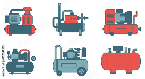 Air compressor line art, modern abstract vector illustration with smooth curves and refined outlines