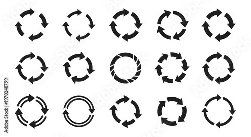 Circular Arrows Vector Icons Set: Refresh, Reload, Cycle, and Rotation Symbols