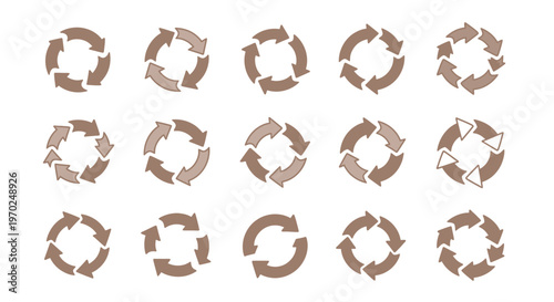 Collection of Circular Arrow Icons Representing Cycles, Refresh, and Continuous Processes