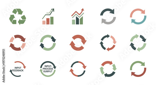 Collection of Cycle Arrows, Growth Charts, and Process Icons