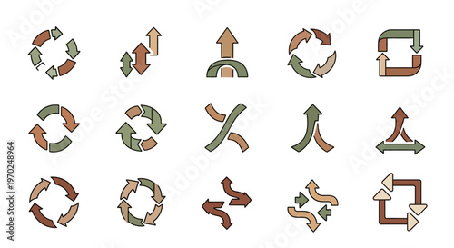 Collection of diverse arrow icons illustrating direction, cycle, and process concepts
