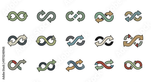 Collection of Infinity Loop Symbols with Arrows Representing Endless Cycles and Connection