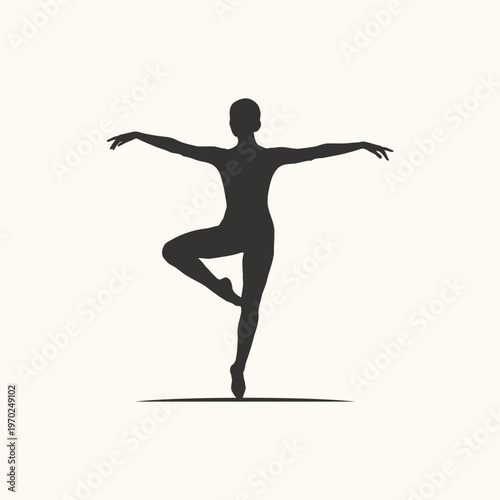 Elegant ballet dancer silhouette in graceful pose. Minimalist black figure against a clean background, symbolizing balance, art, and rhythmic movement.