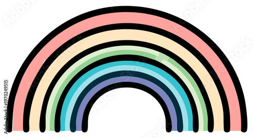 Pastel rainbow arc with black outline and white background a symbol of hope and joy