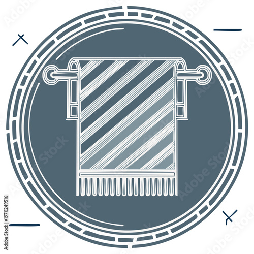 Striped Towel Hanging on Rack in Circle Emblem