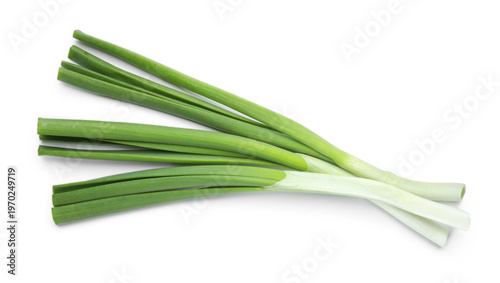 Bild auf Leinwand Cut fresh green onion isolated on white, top view