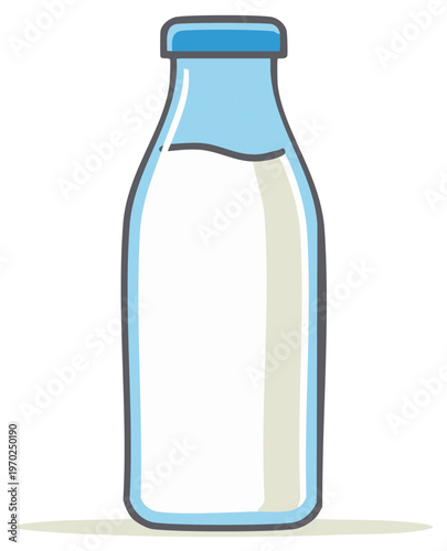 Stylized Milk Bottle Illustration, Blue Outlines, Clean Design, Dairy Product Image