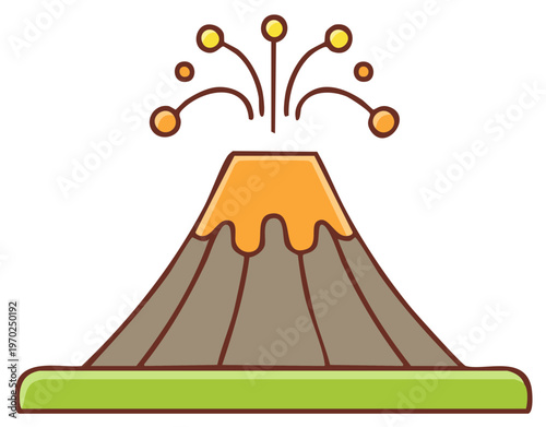 Simple vector illustration of a cartoon volcano erupting with hot lava and sparks