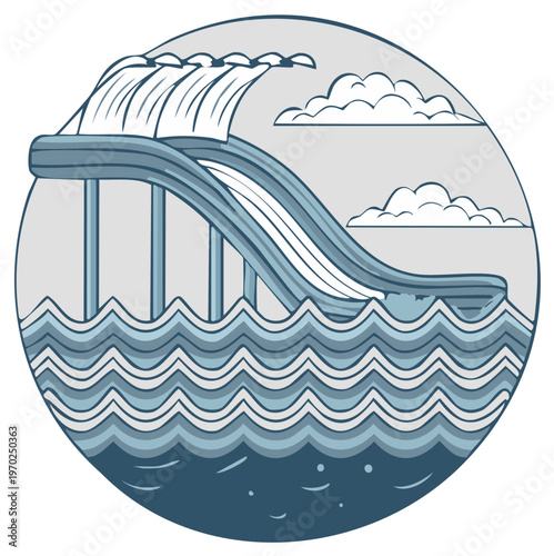 Water slide amusement park illustration, circular design