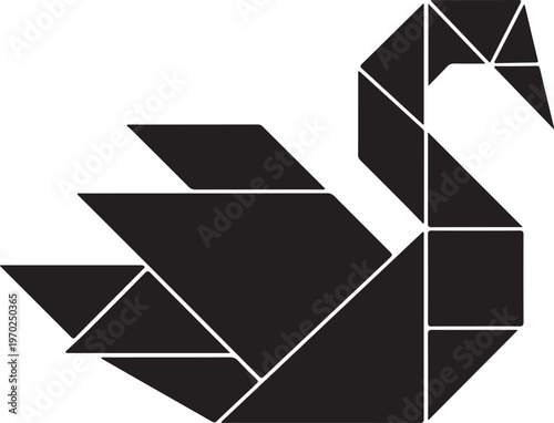 Elegant origami swan, abstract black and white vector art, minimalist geometric design.