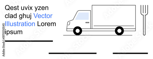 Food delivery services, logistics, transportation, e-commerce, restaurant supply chains, online ordering. Minimalistic truck with a fork and text placeholder. Food delivery and logistics concept