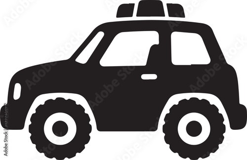 Simple black silhouette of a rugged off-road vehicle or SUV, representing adventure and outdoor travel.