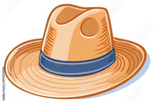 Classic Fedora Hat with Blue Band Simple Cartoon Illustration Isolated