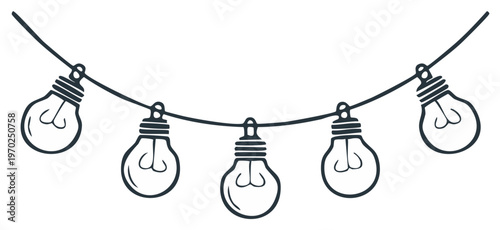 String of glowing light bulbs in a simple line drawing style.