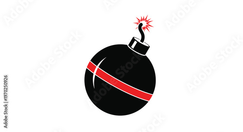 Black bomb with a red stripe and lit fuse dramatic silhouette