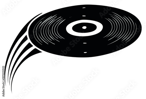 Abstract Vinyl Record Illustration Music Symbol Black and White Artwork, Retro Sound Design
