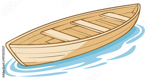 Illustration of wooden rowboat floating on the water simple design vector