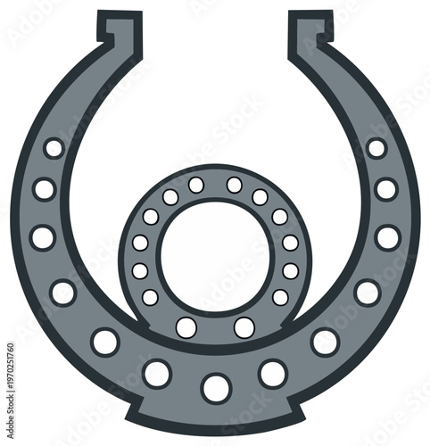 Iron Horseshoe With Circular Center Piece, Symbol of Luck, Equestrian Theme, Simple Design with Multiple Holes