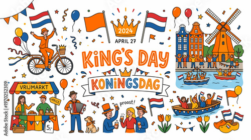 King's Day Celebration in Netherlands - Koningsdag Vector Illustration