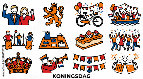 Koningsdag Celebration Icons: Dutch Holiday Vector Set