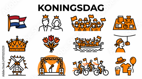 Koningsdag Orange Celebration Icons Set