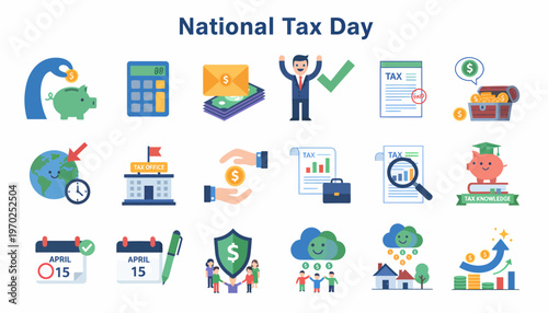 National Tax Day Icons: Finance, Money, Savings, and Taxes
