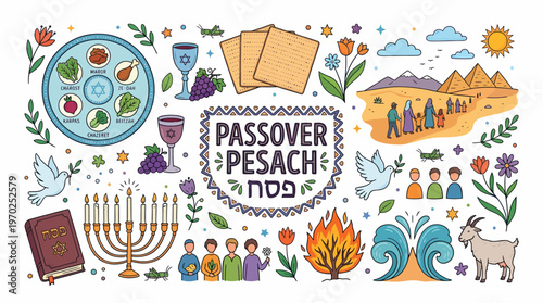 Passover Seder Plate, Matzah, Menorah, Pyramids, Hebrew Calendar