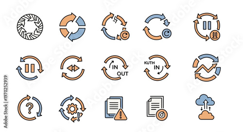Cycle Process Icons Set: Business Workflow, Data Flow & Development Stages