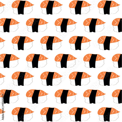 Seamless pattern with sushi nigiri salmon and nori seaweed for japanese food design