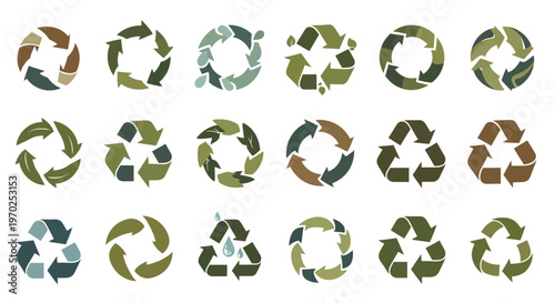 Eco-Friendly Recycling Symbols Collection: Sustainable Green and Brown Environmental Icons